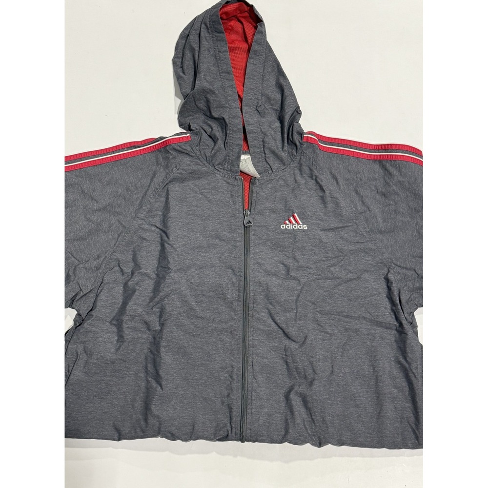 Adidas Woman's Long Sleeve Windbreaker Jacket Gray Red Size XL